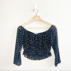 Miramar Smocked Black Polka Dot Cropped Blouse
